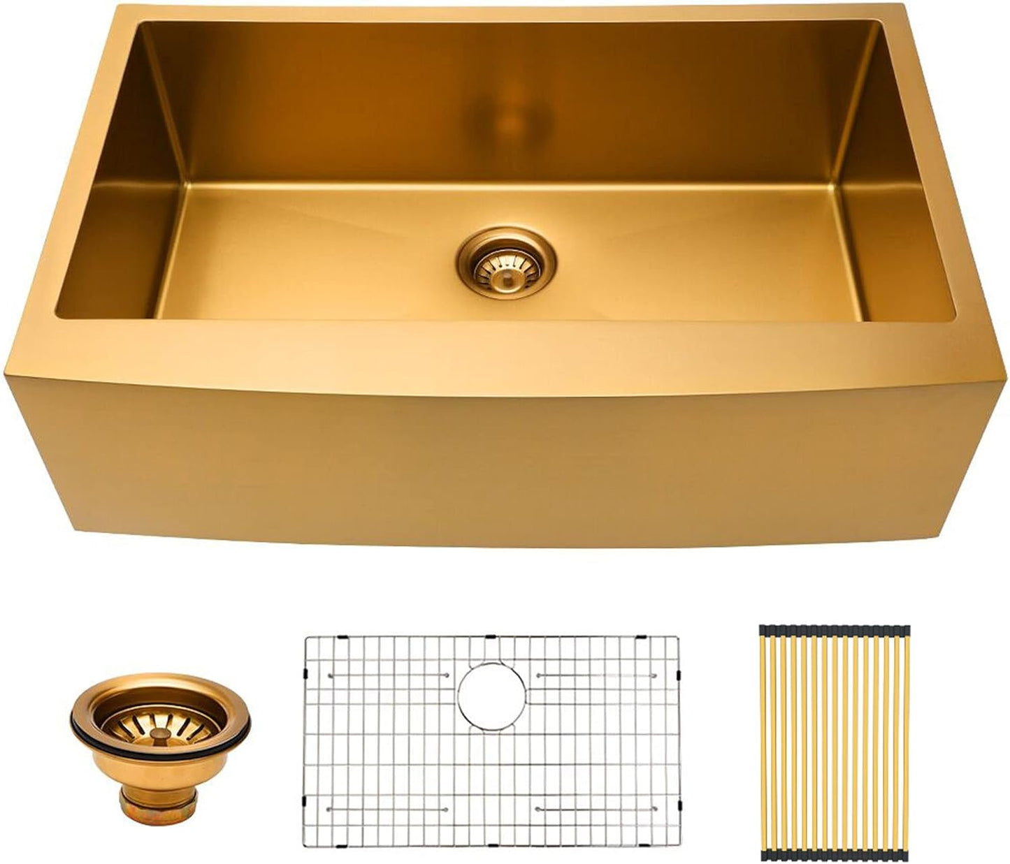 Lordear 33 inch Apron Front Farmhouse Kitchen Sink Copper Tone Bronze 16 Gauge Stainless Steel Deep Single Bowl Kitchen Farm Sink Basin