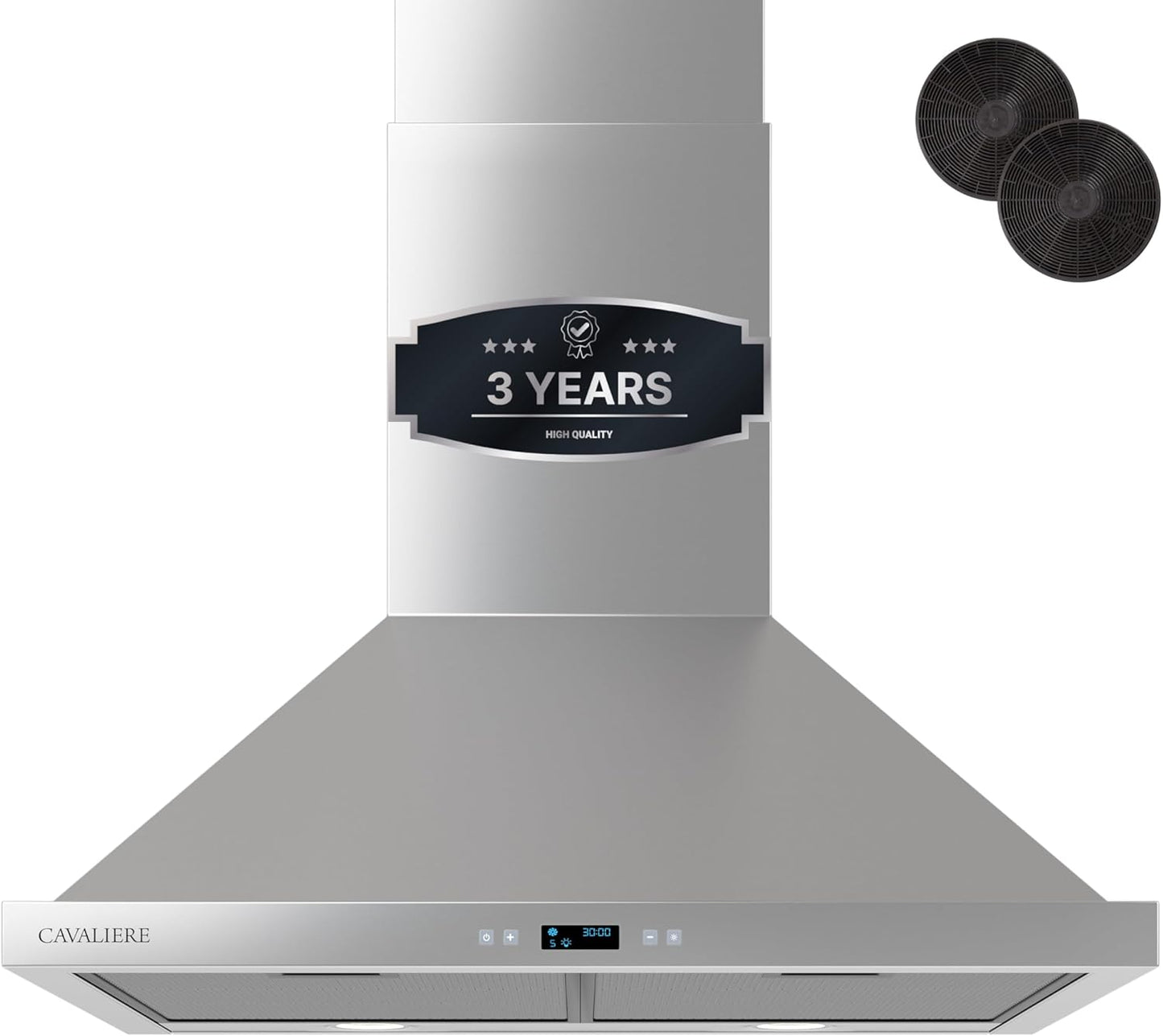 CAVALIERE Wall Mount Range Hood 30 Inch, 3-Year Warranty, Value-Focused 400 CFM, Enhanced Stainless Steel Kitchen Exhaust Fan, LED Light, Baffle Filter, 3 Speed Fan, Button Control