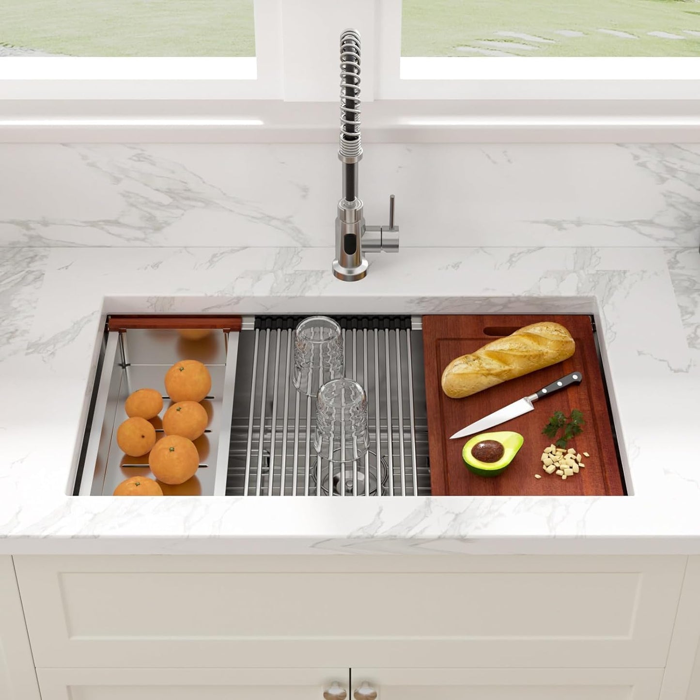 Sarlai 32 Inch Undermount Sink Stainless Steel Undermount Kitchen Sinks Workstation Single Bowl 16 Gauge Under Counter Kitchen Sink Basin 32x19x10 Inch