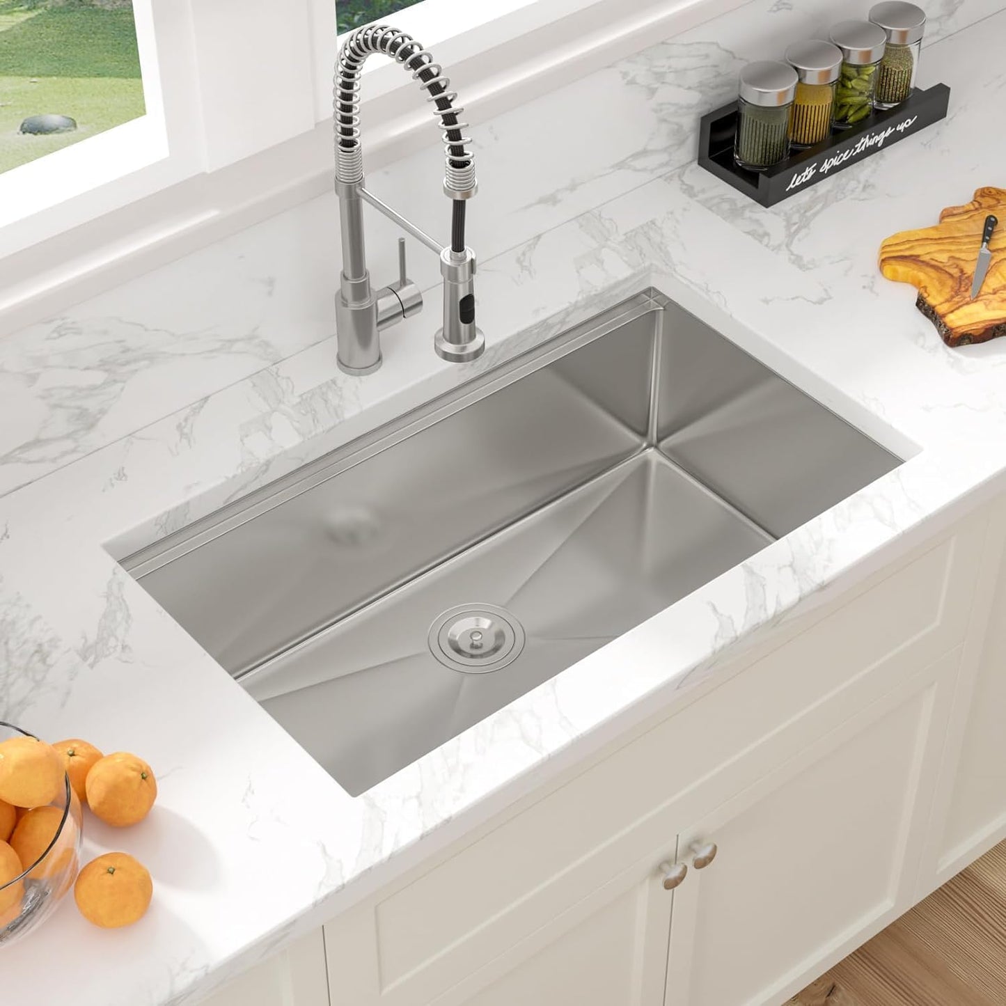 Sarlai 32 Inch Undermount Sink Stainless Steel Undermount Kitchen Sinks Workstation Single Bowl 16 Gauge Under Counter Kitchen Sink Basin 32x19x10 Inch