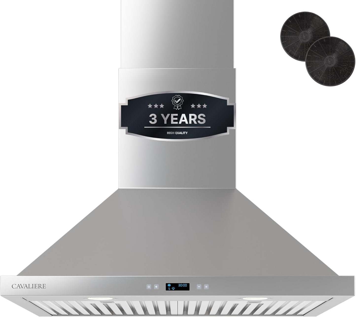 CAVALIERE Wall Mount Range Hood 30 Inch, 3-Year Warranty, Value-Focused 400 CFM, Enhanced Stainless Steel Kitchen Exhaust Fan, LED Light, Baffle Filter, 3 Speed Fan, Button Control