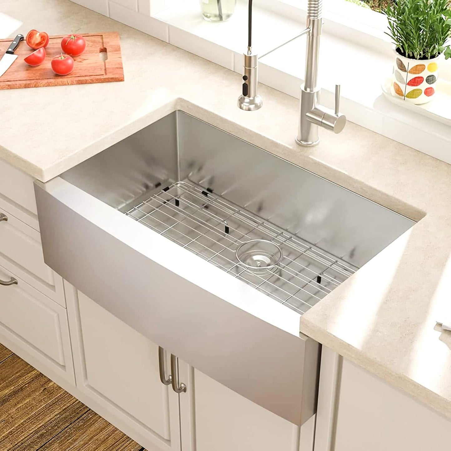 Lordear 33 inch Apron Front Farmhouse Kitchen Sink Copper Tone Bronze 16 Gauge Stainless Steel Deep Single Bowl Kitchen Farm Sink Basin