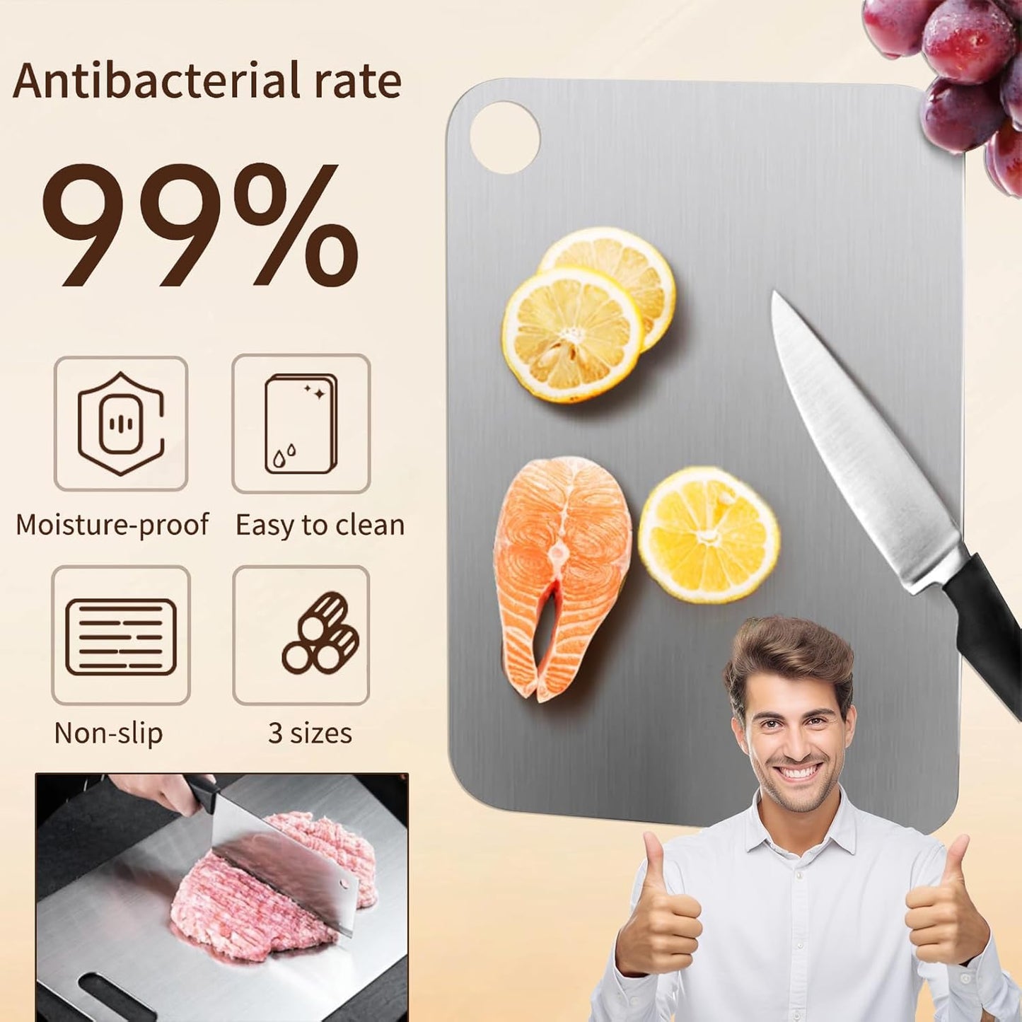 New Titanium Cutting Board - Stainless Steel Cutting Boards for kitchen,Double-Sided Food Grade Non Toxic Cutting Board,Chopping Boards Necessities for Home Outdoor Camping Meal Prep,Easy to Clean (S)