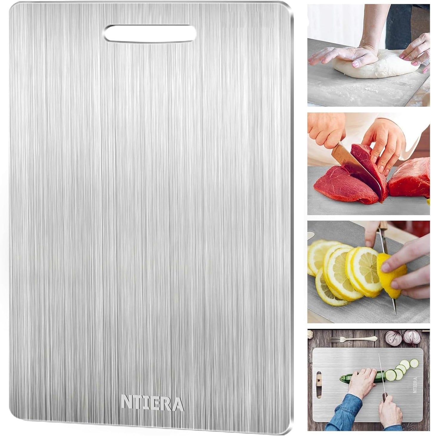 New Titanium Cutting Board - Stainless Steel Cutting Boards for kitchen,Double-Sided Food Grade Non Toxic Cutting Board,Chopping Boards Necessities for Home Outdoor Camping Meal Prep,Easy to Clean (S)