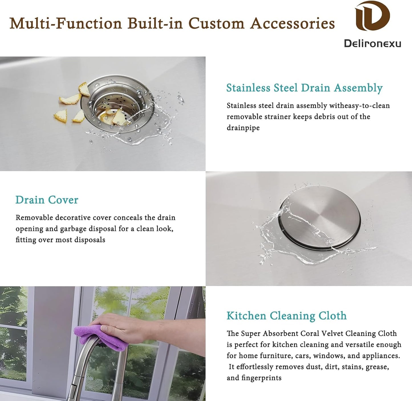 15 Inch Bar Sink Drop In - Delironexu 18 Gauge Stainless Steel Small Kitchen Sink, 15"x15" Single Bowl Square Wet Bar with Brushed Finish for Outdoor, RV, and Prep Use
