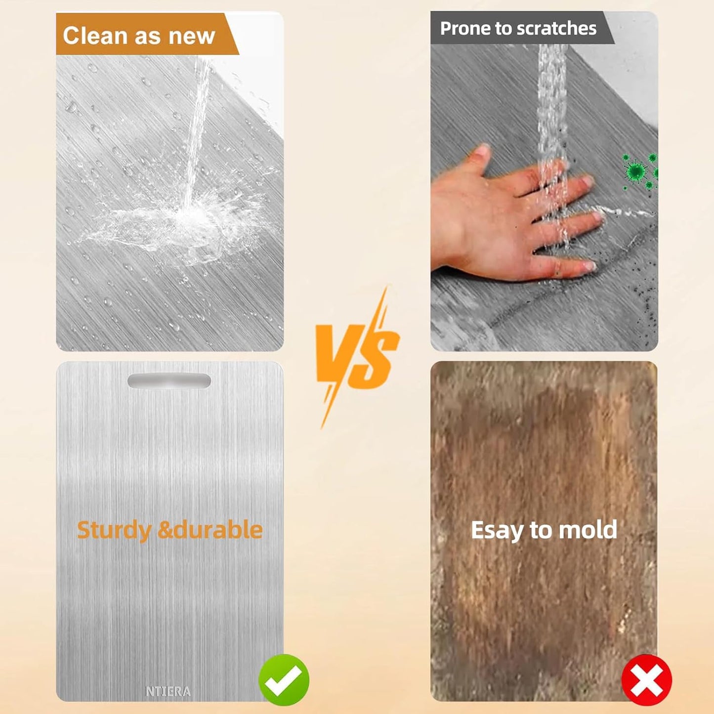 New Titanium Cutting Board - Stainless Steel Cutting Boards for kitchen,Double-Sided Food Grade Non Toxic Cutting Board,Chopping Boards Necessities for Home Outdoor Camping Meal Prep,Easy to Clean (S)