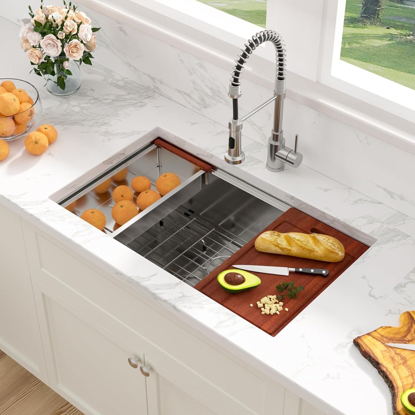 Sarlai 32 Inch Undermount Sink Stainless Steel Undermount Kitchen Sinks Workstation Single Bowl 16 Gauge Under Counter Kitchen Sink Basin 32x19x10 Inch