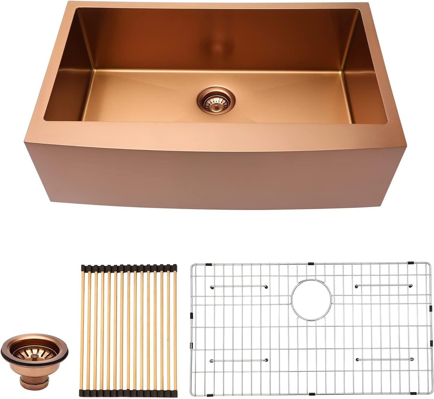 Lordear 33 inch Apron Front Farmhouse Kitchen Sink Copper Tone Bronze 16 Gauge Stainless Steel Deep Single Bowl Kitchen Farm Sink Basin