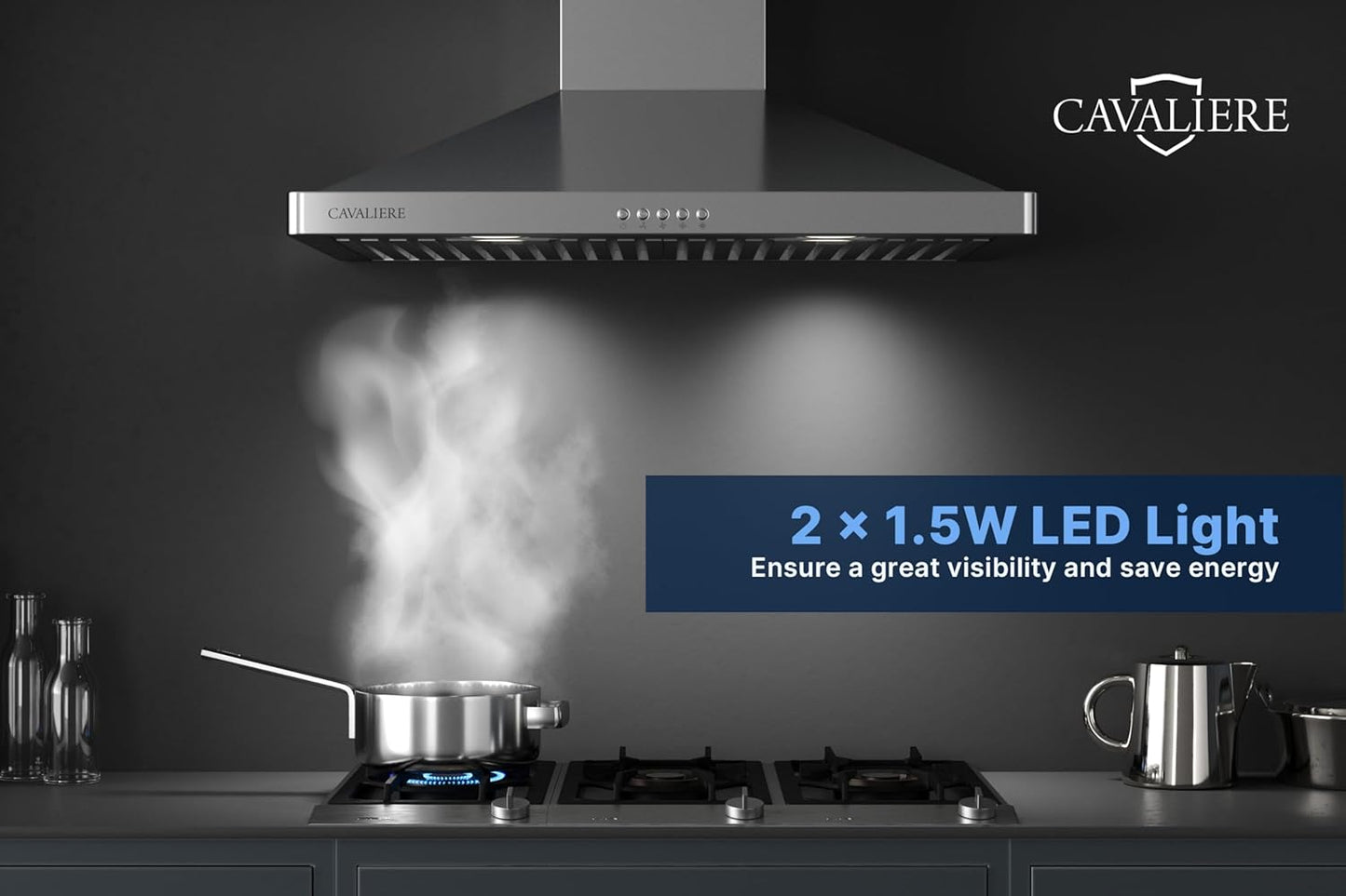 CAVALIERE Wall Mount Range Hood 30 Inch, 3-Year Warranty, Value-Focused 400 CFM, Enhanced Stainless Steel Kitchen Exhaust Fan, LED Light, Baffle Filter, 3 Speed Fan, Button Control