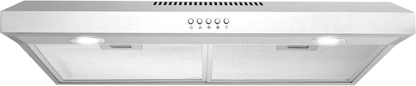 COSMO COS-5MU36 36 in. Delta Collection Ducted Under Cabinet Range Hood, Button Controls, Reusable Filters, LED Lights, Stainless Steel