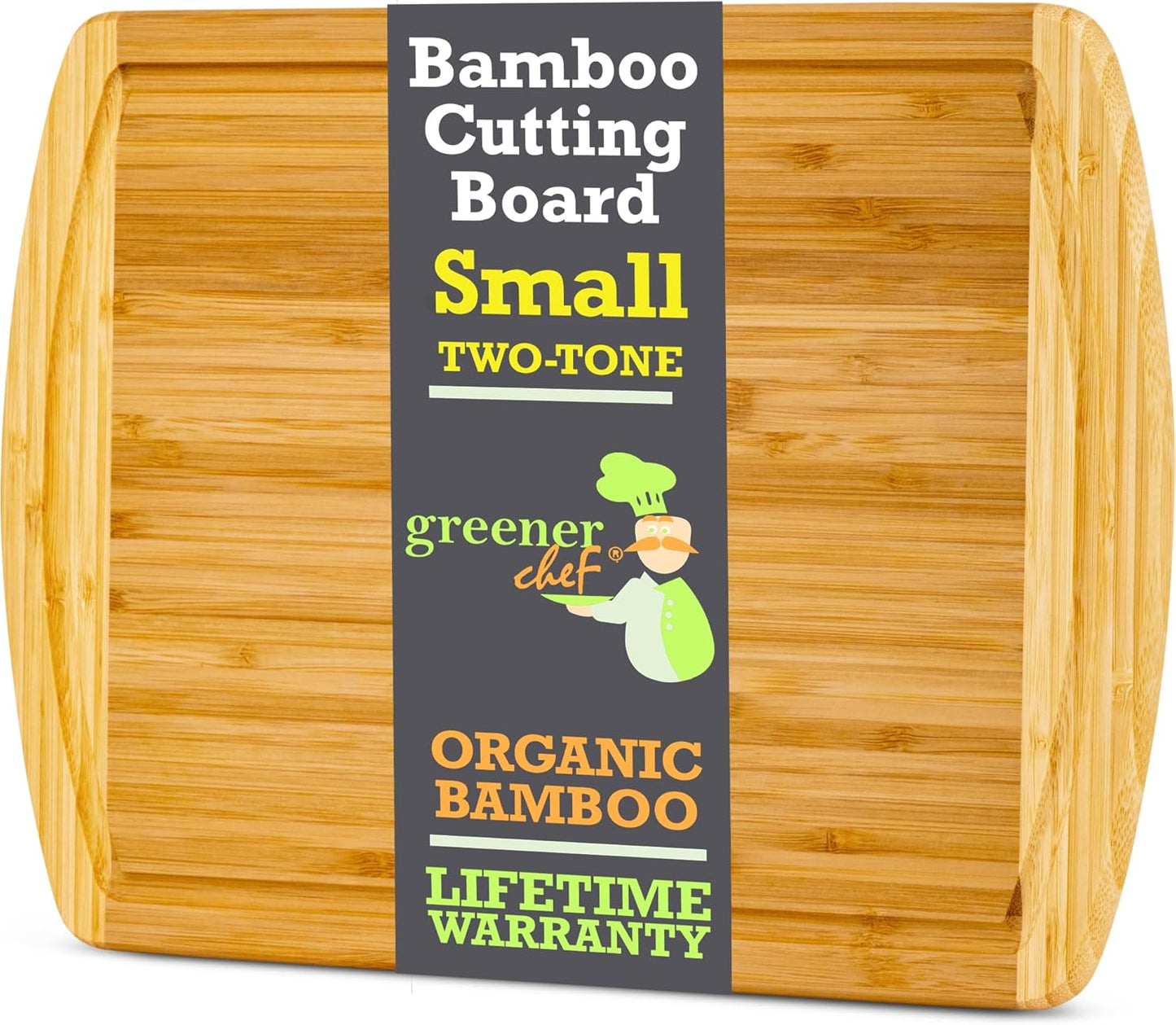 GREENER CHEF 15 Inch Medium Cutting Board with Lifetime Replacements, Bamboo Cutting Boards for Kitchen, Butcher Block, Medium Wooden Chopping Board for Meat, Veggies, Non Toxic Charcuterie Board