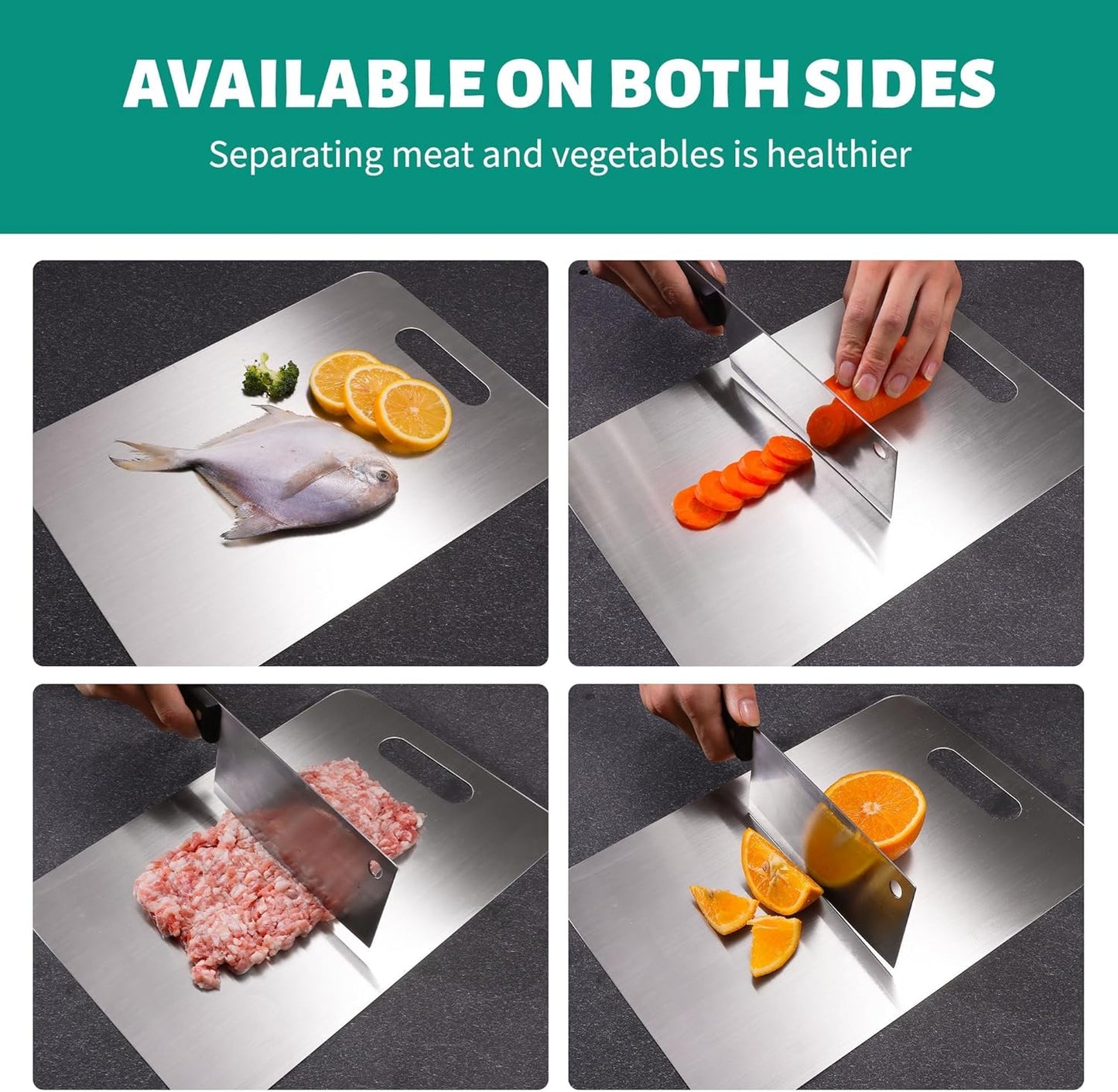 Stainless Steel Cutting Board, 3 PCS Cutting Boards for Kitchen, 304 Stainless Non Stick Chopping Cutting Board for Meat Fruit & Vegetable (15.3 x 11, 13.4 x 9, 11.8 x 7.9 in)