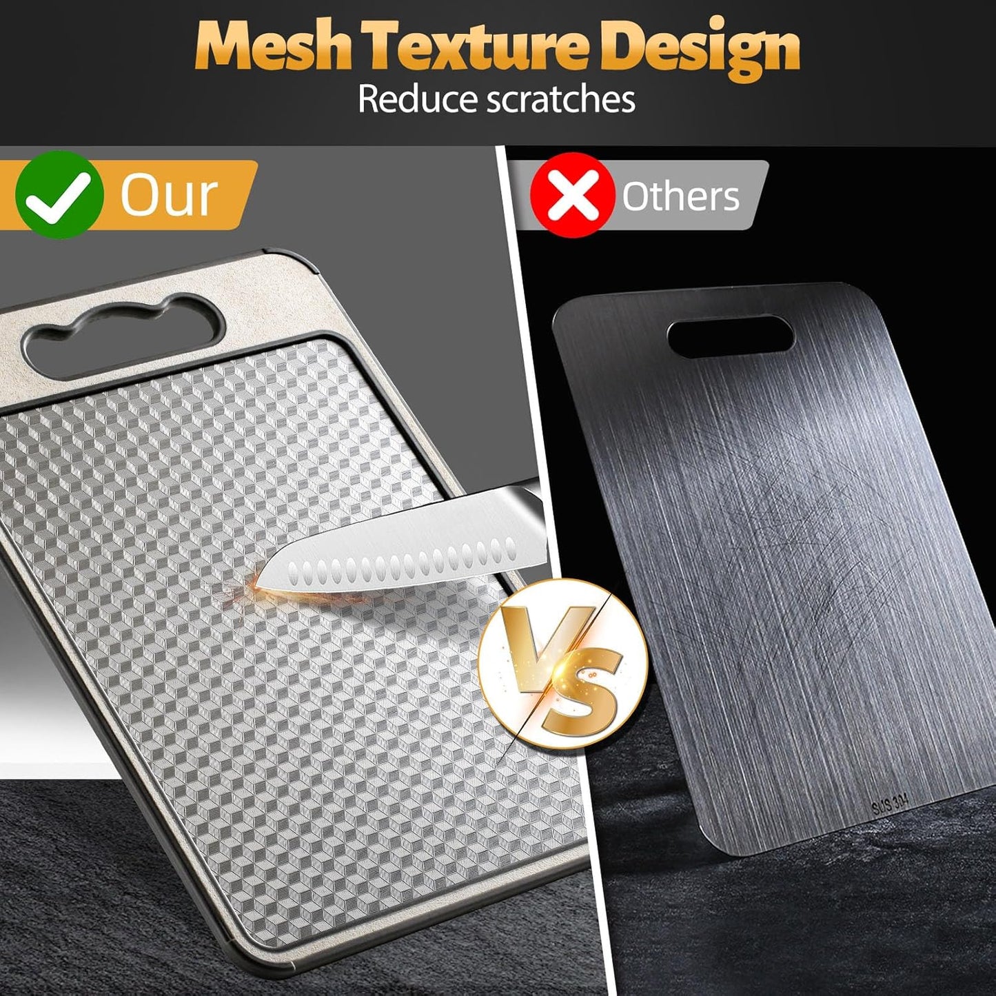 Stainless Steel Cutting Board for Kitchen, Non Toxic Large Chopping Board Double Sided Non-slip Scratch-resistant Mesh Design with Juice Groove Food-Grade Wheat Straw PP 15×10 In Easy to Clean