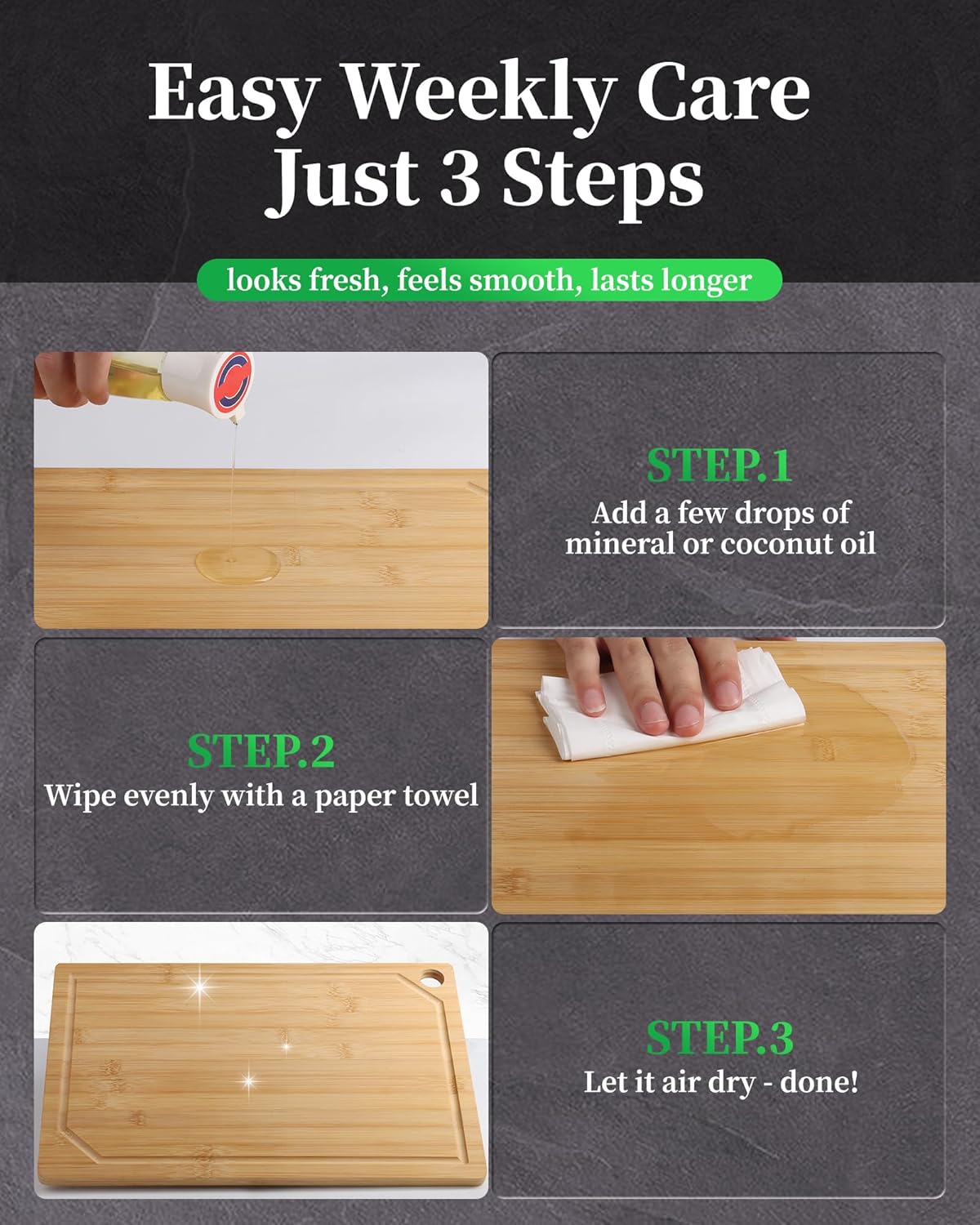 Kitsure Bamboo Cutting Board - Multi-Sizes Wooden Cutting Boards for Kitchen, Convenient Kitchen Essentials with Deep Juice Grooves, Natural Cutting Board for Chopping & Serving, 15.0" x 10.0"