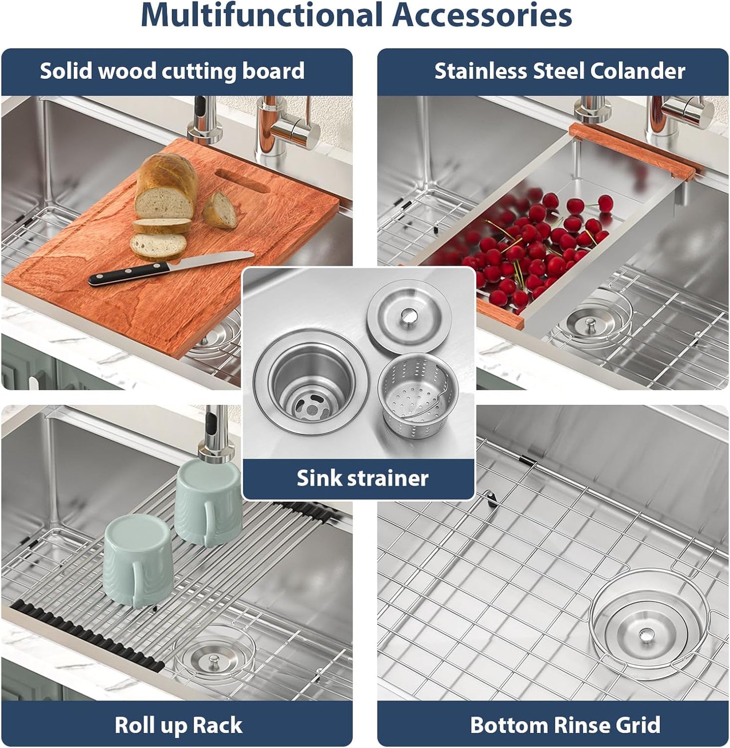 Lordear 33 Drop In Kitchen Sink Workstation 33x22 Kitchen Sinks Drop In Stainless Steel 16 Gauge Single Bowl Handmade Topmount Sink with Cutting Board