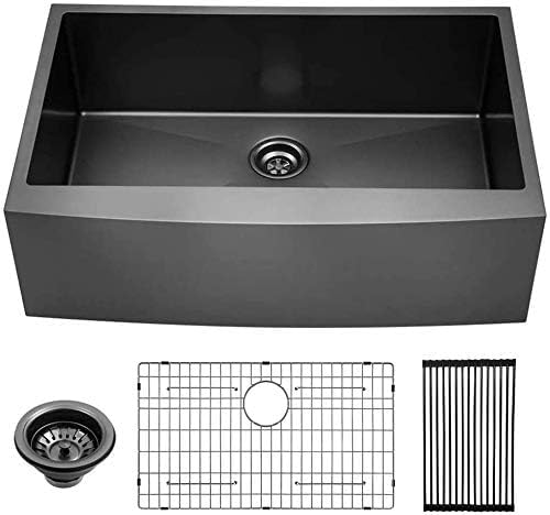 Lordear 33 inch Apron Front Farmhouse Kitchen Sink Copper Tone Bronze 16 Gauge Stainless Steel Deep Single Bowl Kitchen Farm Sink Basin