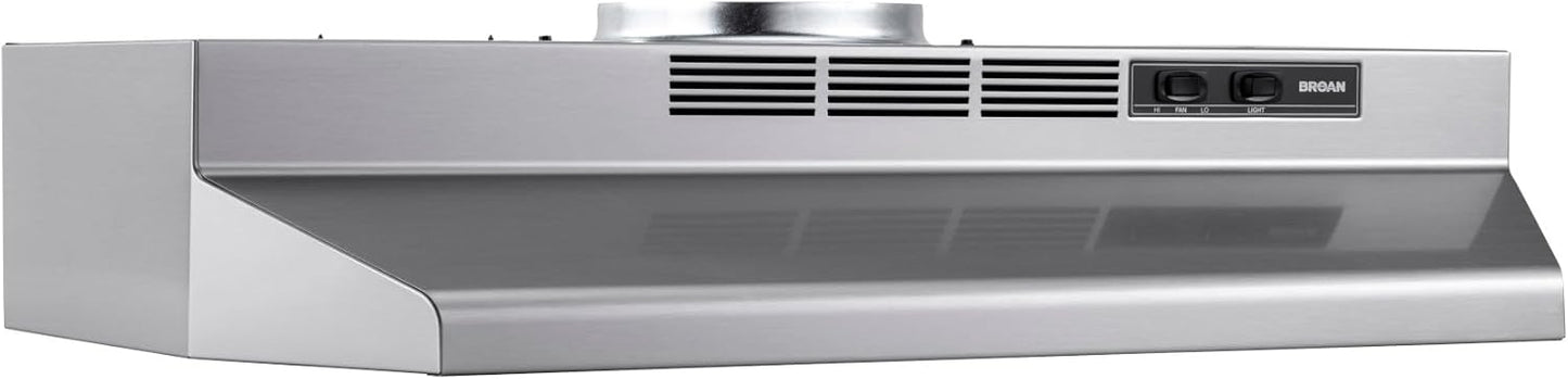 Broan-NuTone F4024SF Inch Fingerprint Resistant Convertible, 230 Max Blower CFM, 24", Stainless Finish with PrintGuard Under-Cabinet Range Hood