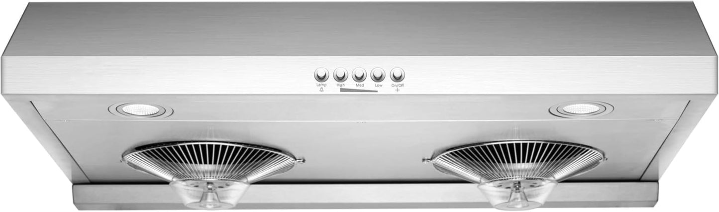 Hauslane Range Hood Under Cabinet 30 Inch, Hood Vent for Kitchen | Quiet Vent Hood, Energy Saving LED, Stainless Steel Ducted or Ductless Hood Ranges, Recirculating Operation UC-B018