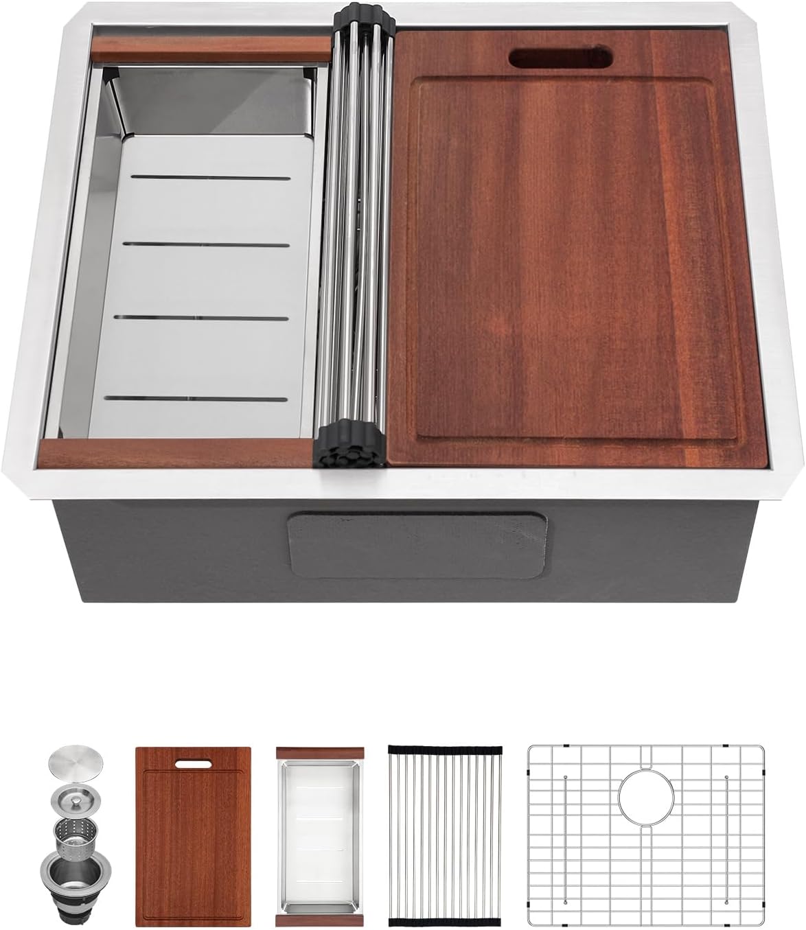 Sarlai 33 Undermount Sink Gold Stainless - 33" x19" Kitchen Sink Ledge Workstation Gold 16 Gauge Stainless Steel Deep Single Bowl Under Counter Rectangular Kitchen Sinks Basin