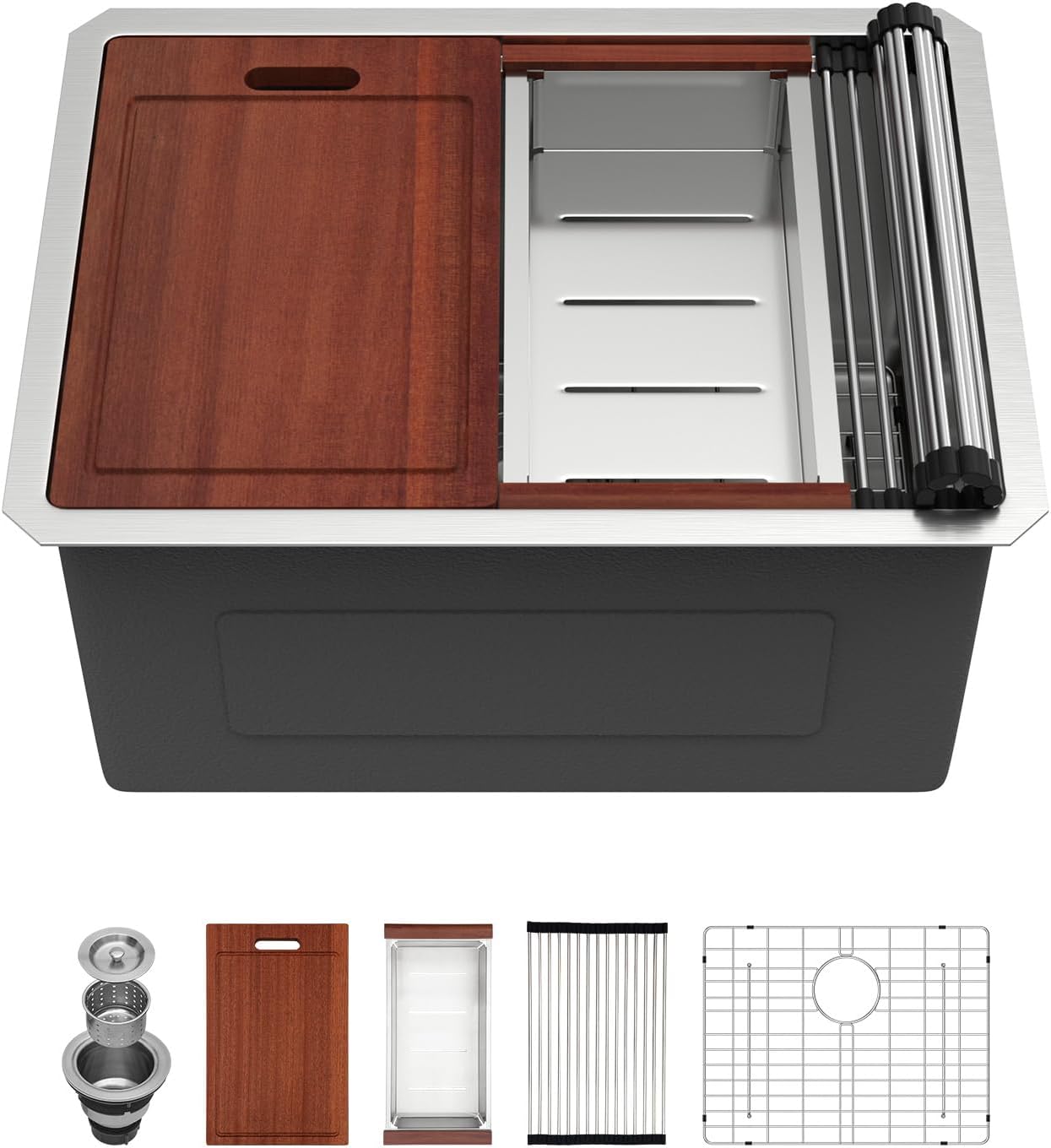 Sarlai 33 Undermount Sink Gold Stainless - 33" x19" Kitchen Sink Ledge Workstation Gold 16 Gauge Stainless Steel Deep Single Bowl Under Counter Rectangular Kitchen Sinks Basin