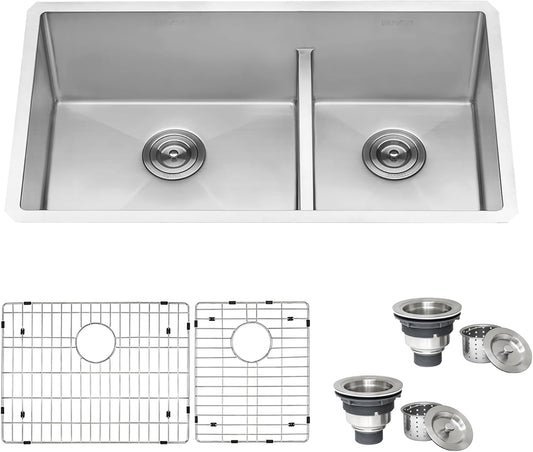 Ruvati 36-inch Low-Divide Undermount kitchen Sink - 60/40 Double Bowl kitchen Sink - 16 Gauge Stainless Steel Kitchen Sink with Brushed Finish, Easy-to-Clean, Undermount Sink - RVH7417