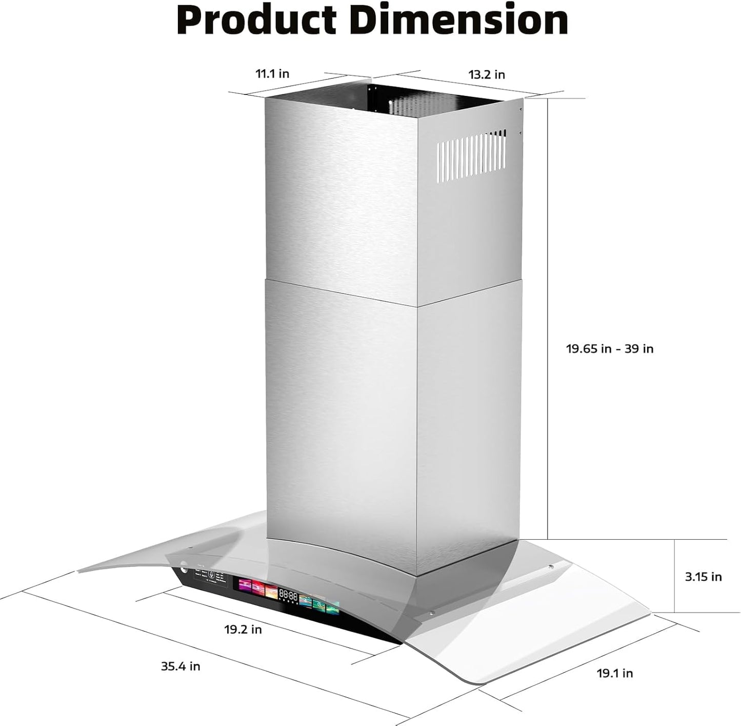 36 inch Wall Mount Range Hood Tempered Glass 900 CFM, Voice/Gesture/Touch Control, Stainless Steel Kitchen Hood Vent with 4 Speed Exhaust Fan, Adjustable Lights, Memory Mode