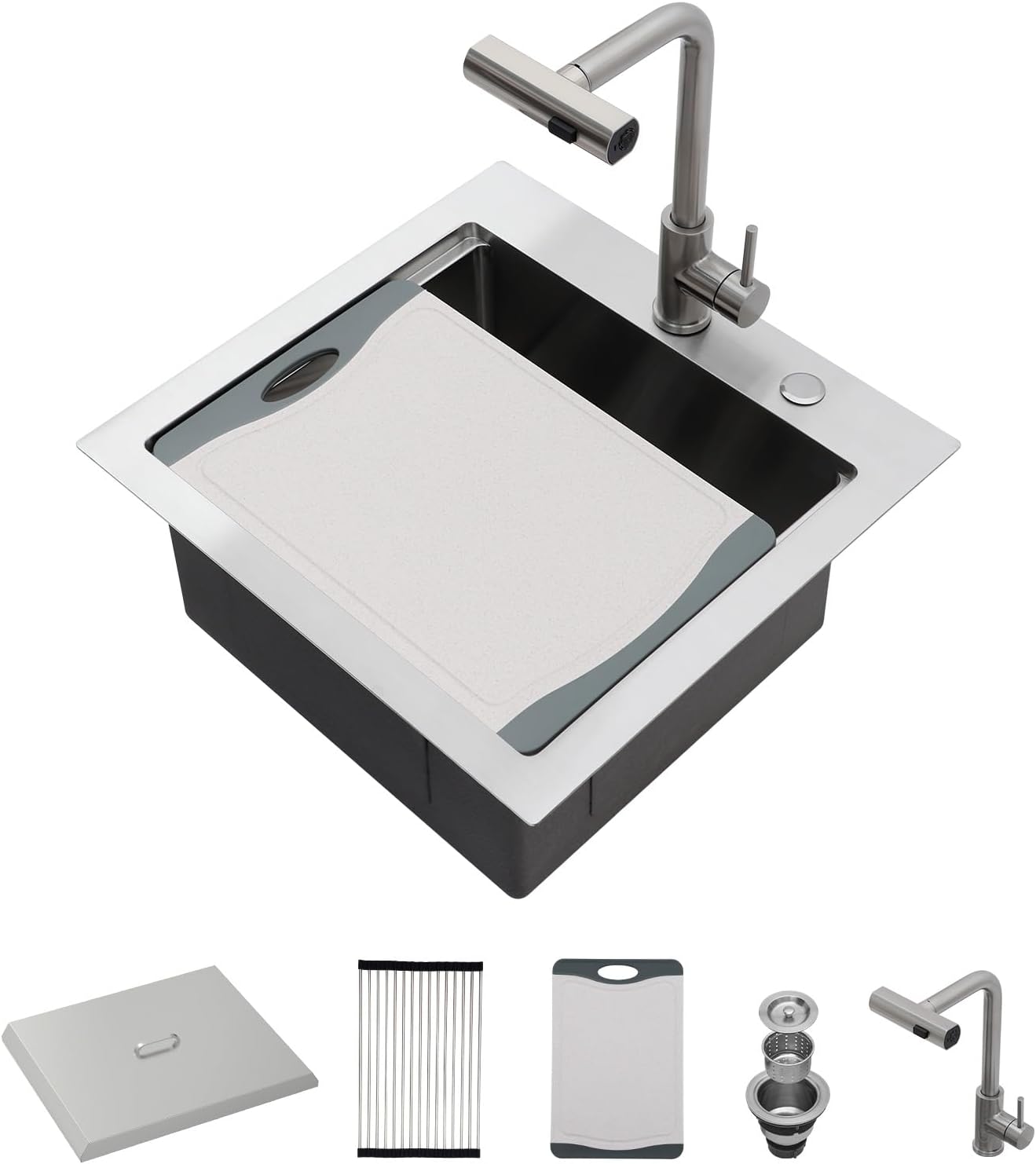 Lordear 33 Drop In Kitchen Sink Workstation 33x22 Kitchen Sinks Drop In Stainless Steel 16 Gauge Single Bowl Handmade Topmount Sink with Cutting Board