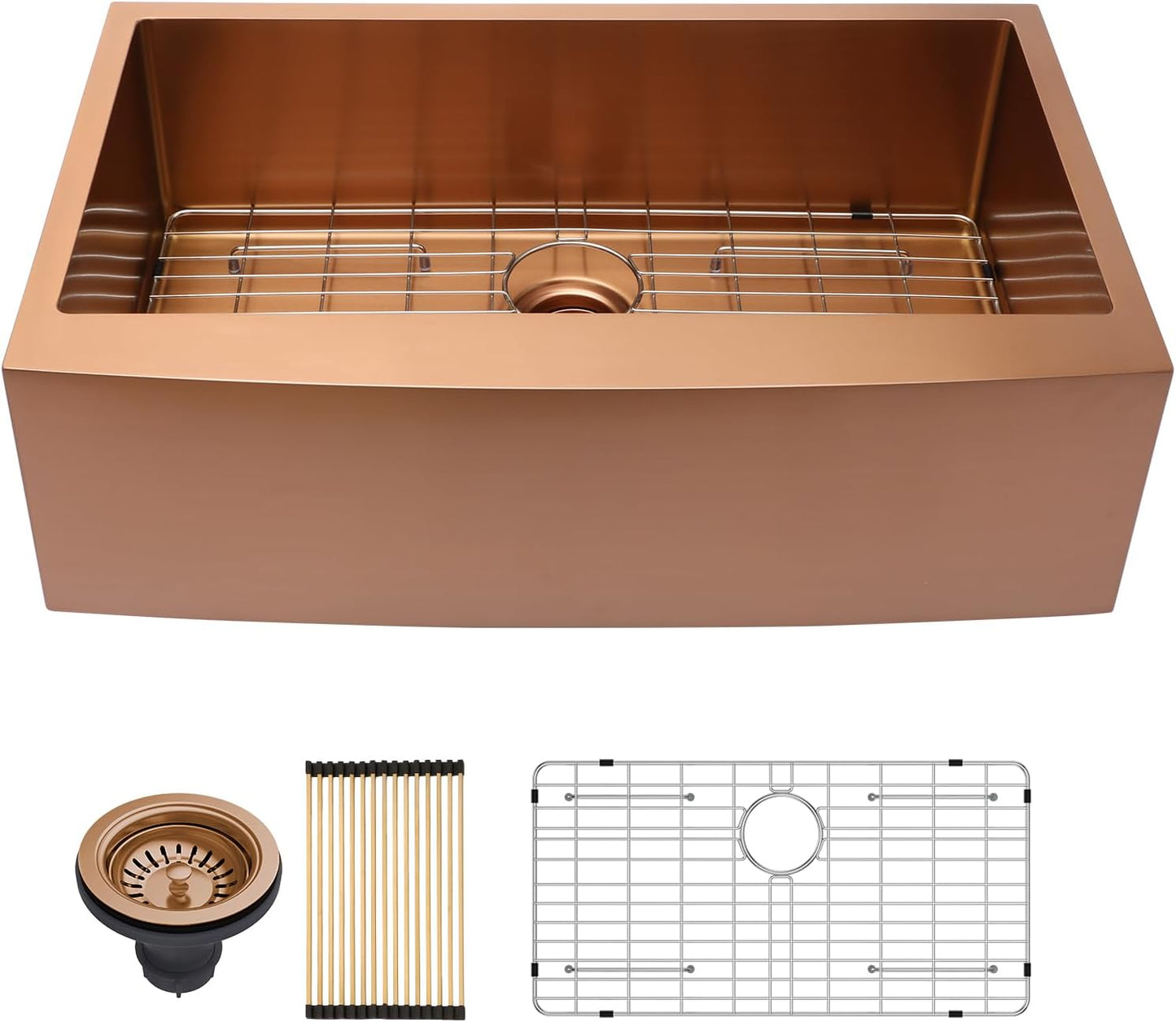 Lordear 33 inch Apron Front Farmhouse Kitchen Sink Copper Tone Bronze 16 Gauge Stainless Steel Deep Single Bowl Kitchen Farm Sink Basin