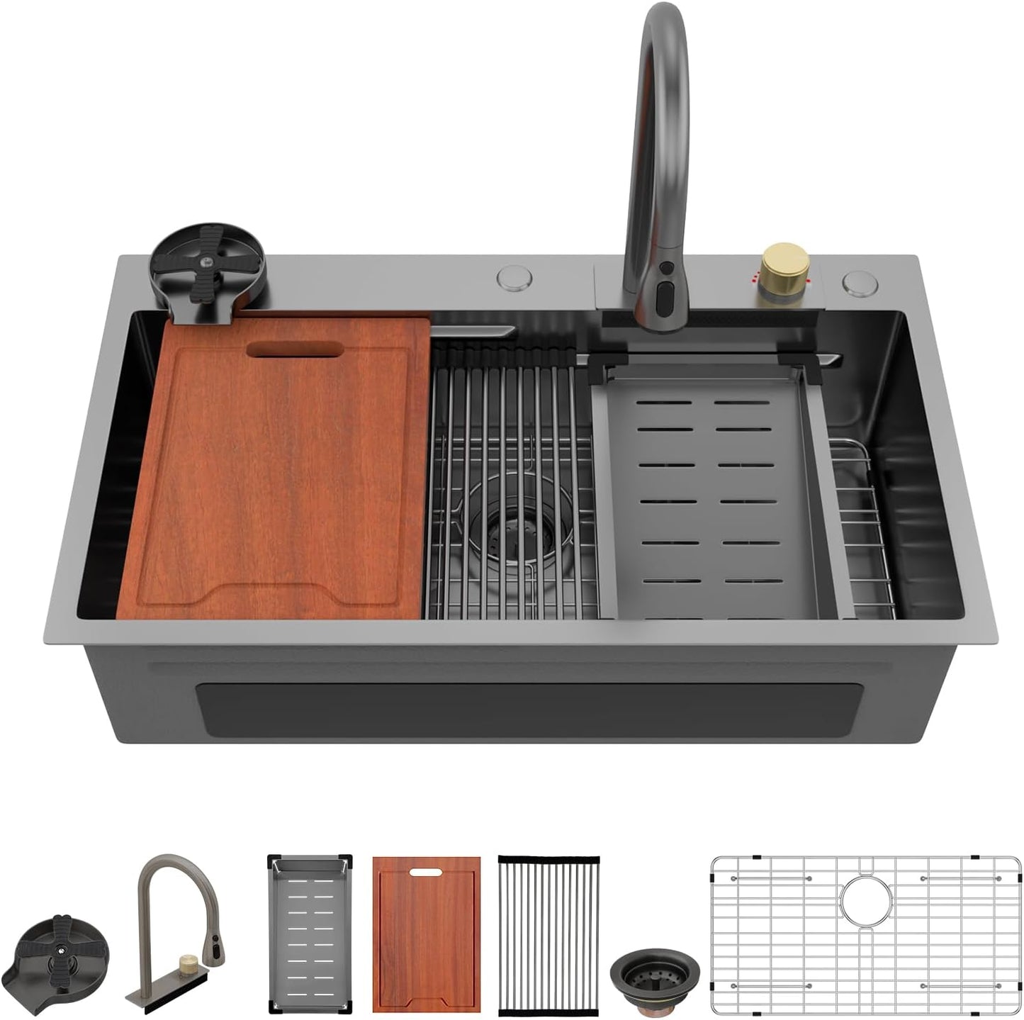 Lordear 33 Drop In Kitchen Sink Workstation 33x22 Kitchen Sinks Drop In Stainless Steel 16 Gauge Single Bowl Handmade Topmount Sink with Cutting Board