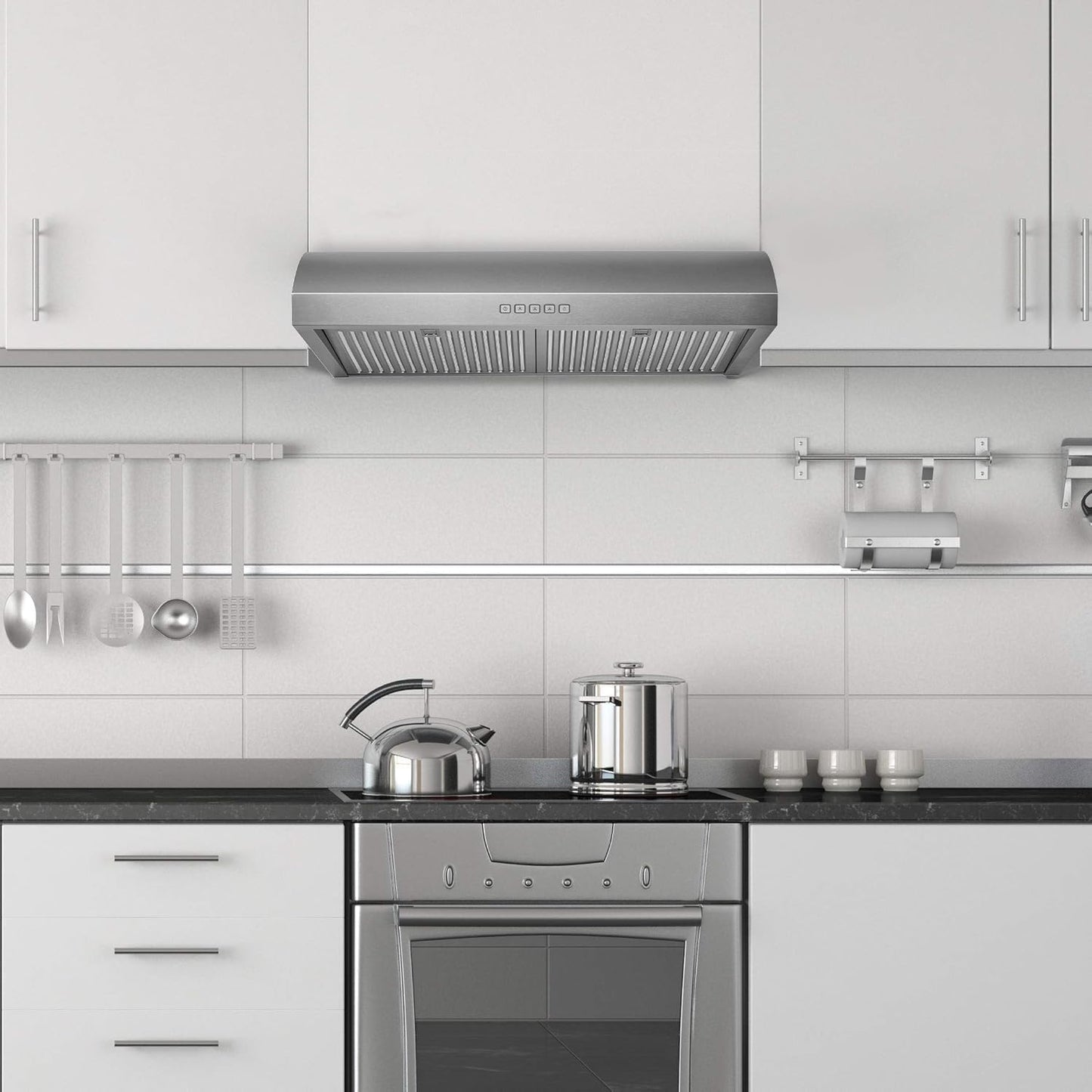 Hauslane Range Hood Under Cabinet 30 Inch, Hood Vent for Kitchen | Quiet Vent Hood, Energy Saving LED, Stainless Steel Ducted or Ductless Hood Ranges, Recirculating Operation UC-B018
