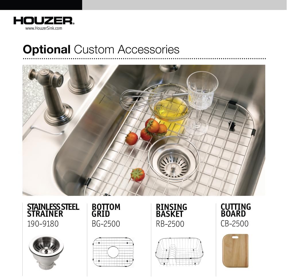 Houzer Stainless Steel 2522-8BS3-1 Glowtone Series Kitchen Sink - 25" Topmount Drop In Multipurpose Sink, Single Bowl Basin, 3 Hole, Ideal for Workstation, RV, Outdoor Kitchen, or Bar