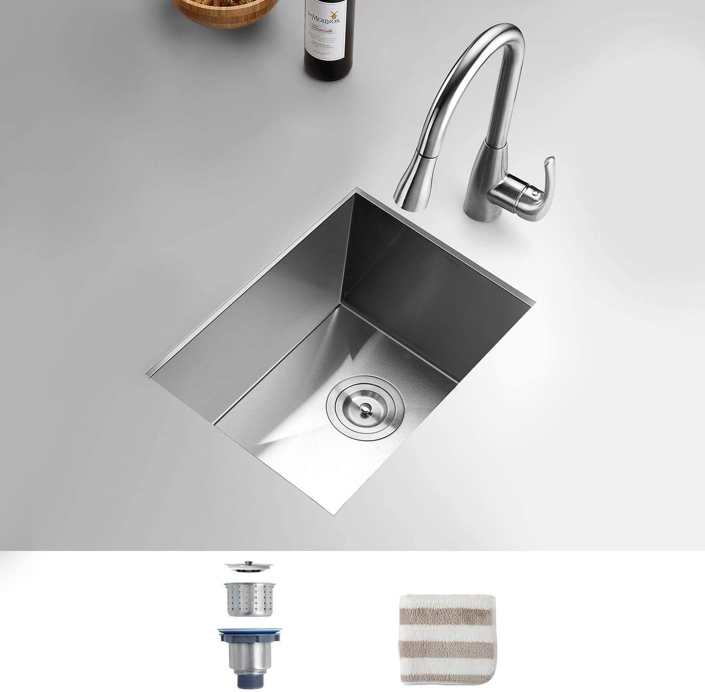 TORVA 15 x 17 Inch Undermount Kitchen Sink, Premium 304 Stainless Steel Bar Sink - 9 Inches Deep Basin Single Bowl Sink