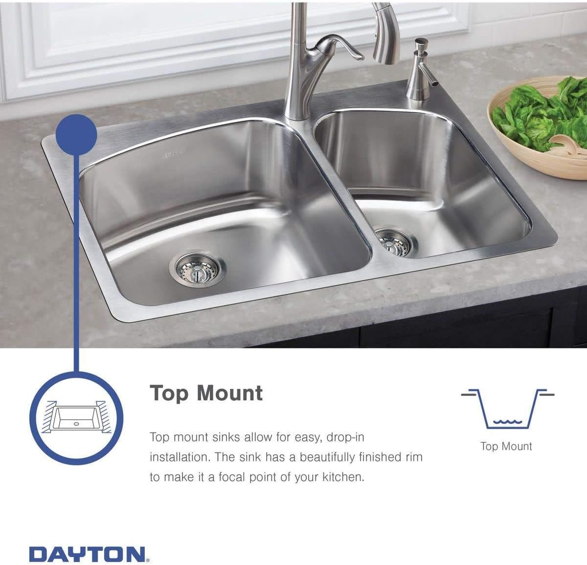 Elkay D11515 Dayton 15" Drop In Single Basin Stainless Steel Kitchen Sink - 1 Faucet Hole