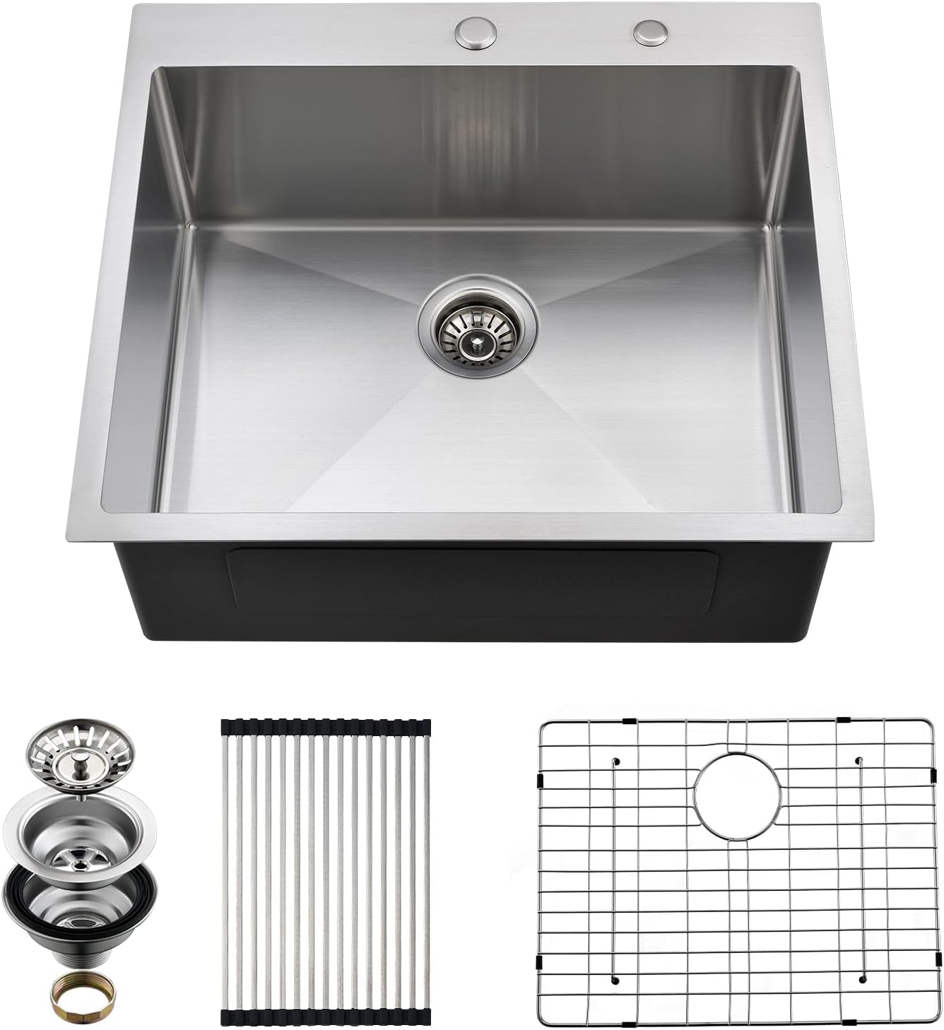 Drop In Kitchen Sink, 15 x 20 Inch Single Bowl Topmount Small Bar Sink 16 Gauge T-304 Stainless Steel Gunmetal Black Kitchen Sinks