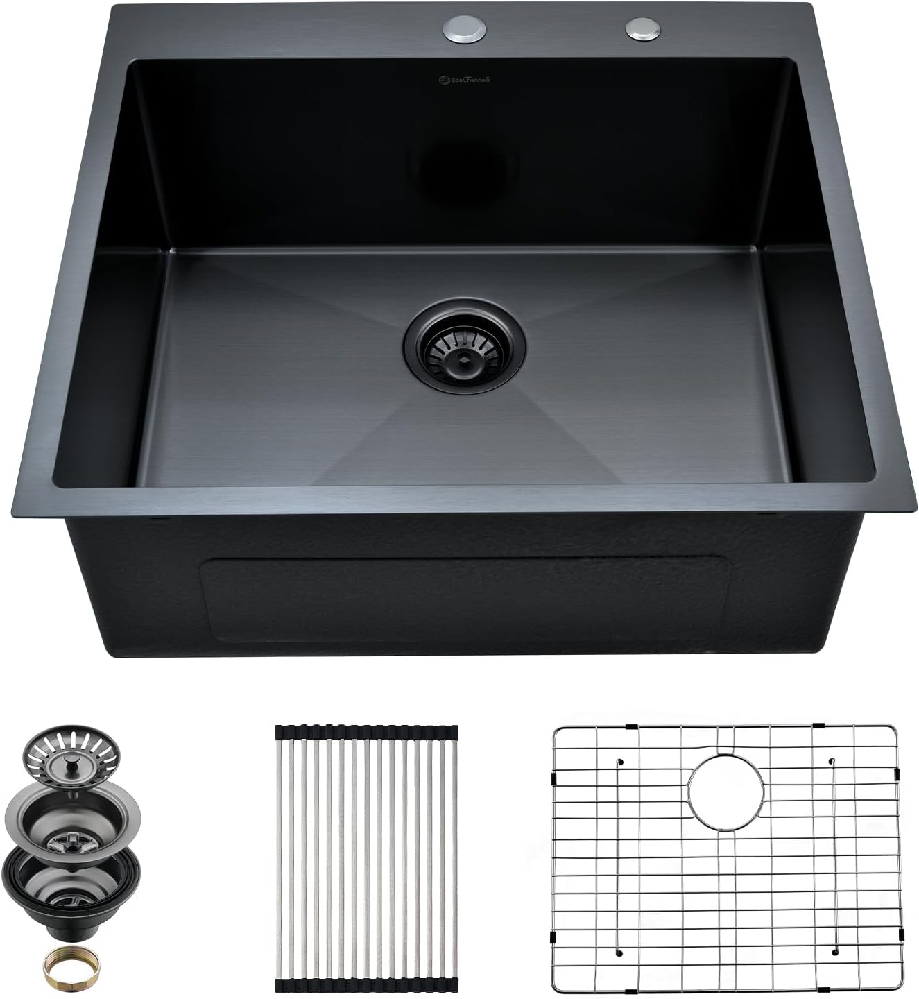 Drop In Kitchen Sink, 15 x 20 Inch Single Bowl Topmount Small Bar Sink 16 Gauge T-304 Stainless Steel Gunmetal Black Kitchen Sinks
