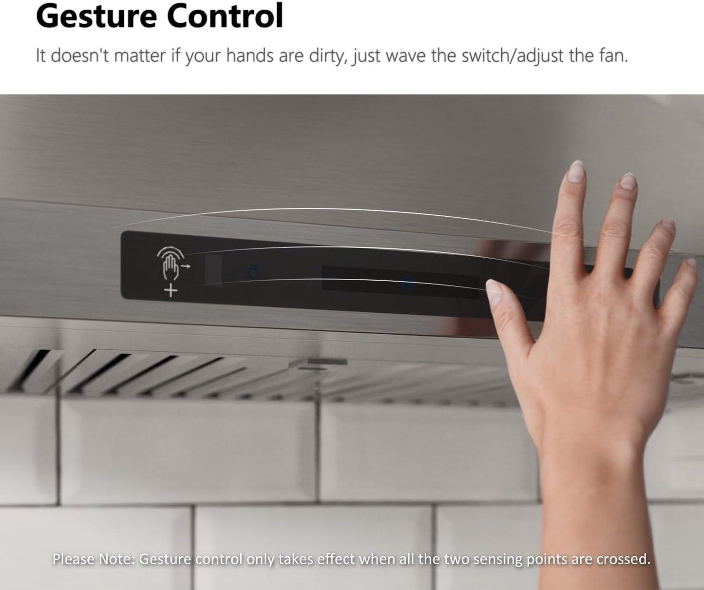 IKTCH 30-inch Wall Mount Range Hood 900 CFM Ducted/Ductless Convertible, Kitchen Chimney Vent Stainless Steel with Gesture Sensing & Touch Control Switch Panel, 2 Pcs Adjustable Lights(IKP02-30'')