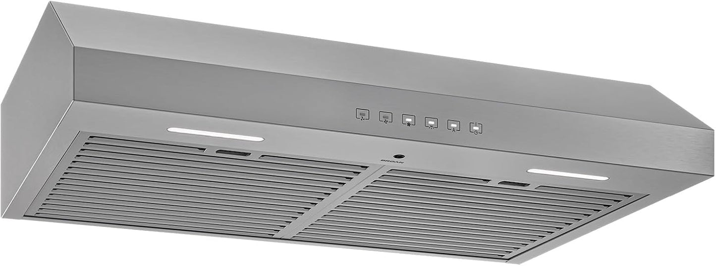 Broan-NuTone BCSQ130SS Three-Speed Glacier Under-Cabinet Range Hood with LED Lights ADA Capable, 1.5 Sones, 375 Max Blower CFM, 30-Inch, Stainless Steel