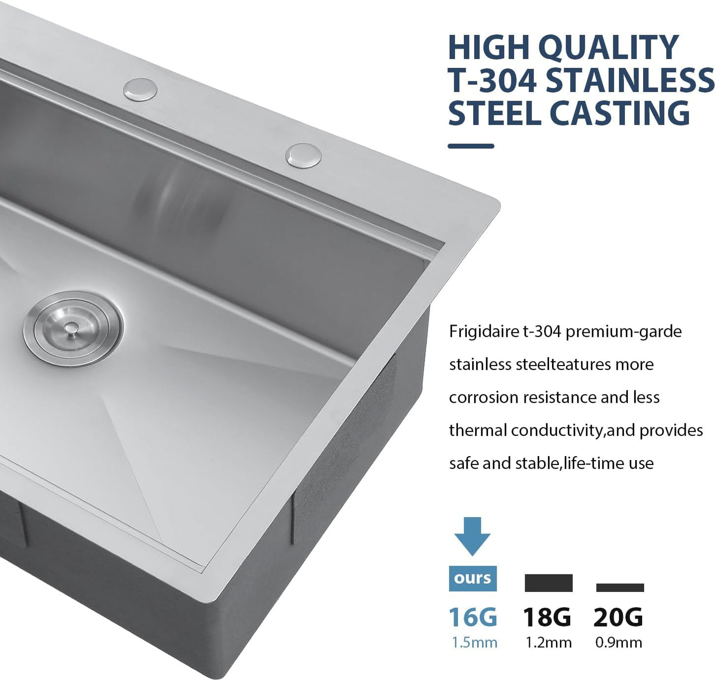 Lordear 33 Drop In Kitchen Sink Workstation 33x22 Kitchen Sinks Drop In Stainless Steel 16 Gauge Single Bowl Handmade Topmount Sink with Cutting Board