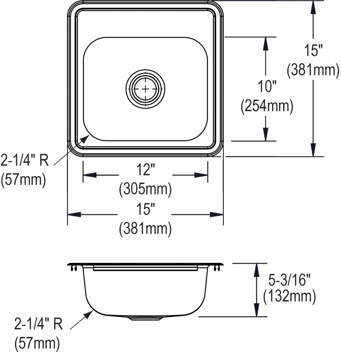 Elkay D11515 Dayton 15" Drop In Single Basin Stainless Steel Kitchen Sink - 1 Faucet Hole