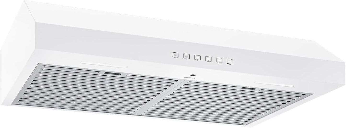 Broan-NuTone BCSQ130SS Three-Speed Glacier Under-Cabinet Range Hood with LED Lights ADA Capable, 1.5 Sones, 375 Max Blower CFM, 30-Inch, Stainless Steel