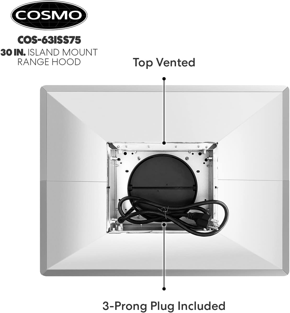 COSMO COS-63ISS75 30 in. Lumin Collection 380 CFM Ducted Island Range Hood, Soft Touch Controls, LED Lights, Stainless Steel