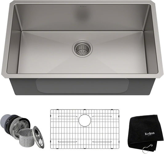 KRAUS Standart Pro 30 -inch Undermount Single Bowl 16 Gauge Stainless Steel Kitchen Sink, KHU100-30