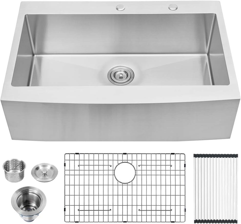 Lordear 33 inch Apron Front Farmhouse Kitchen Sink Copper Tone Bronze 16 Gauge Stainless Steel Deep Single Bowl Kitchen Farm Sink Basin