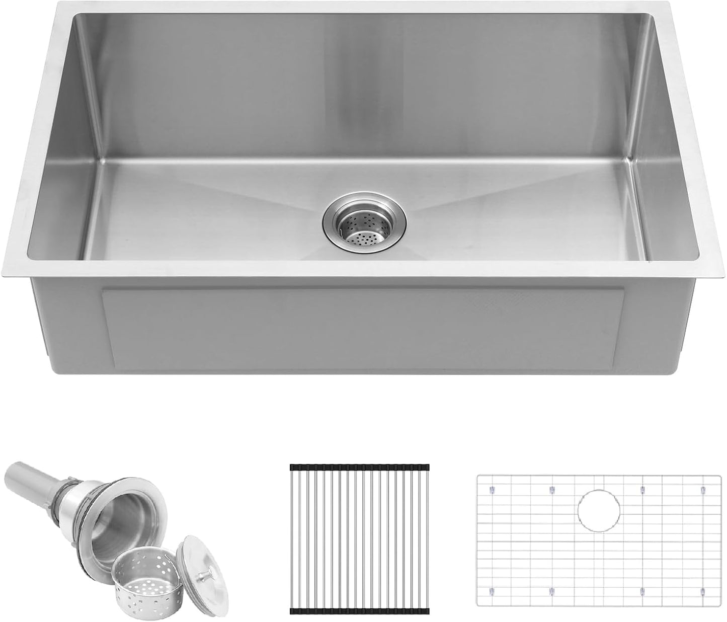 30 Inch Undermount Kitchen Sink - Delironexu 18 Gauge Stainless Steel Single Bowl Kitchen Sinks 30"x18"x9" Handmade Design with Brushed, Includes Drain Kit (No Additional Accessories)