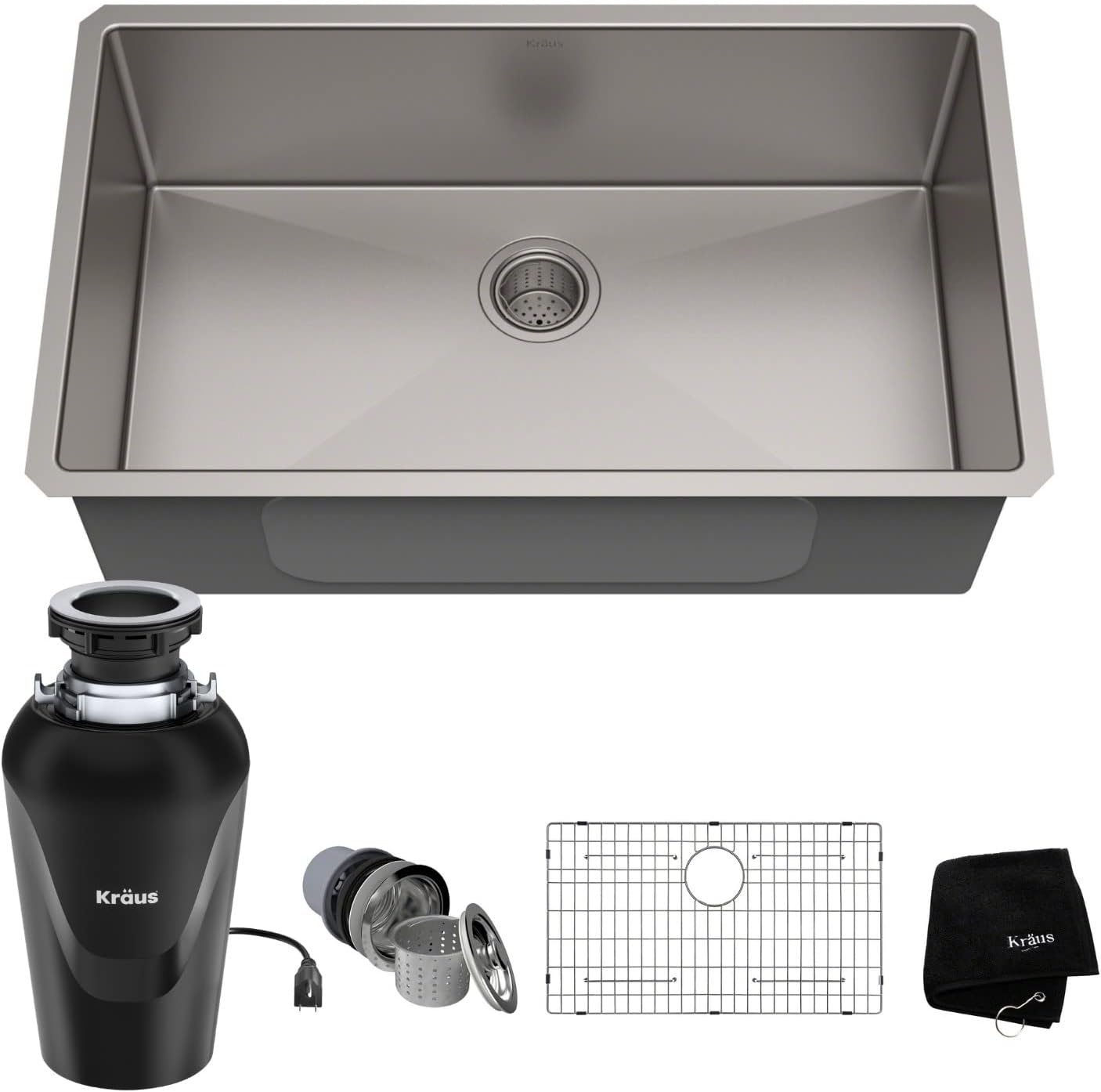 Kraus KHU100-32 Standart PRO 16 Gauge Undermount Single Bowl Stainless Steel Kitchen Sink, 32 Inch