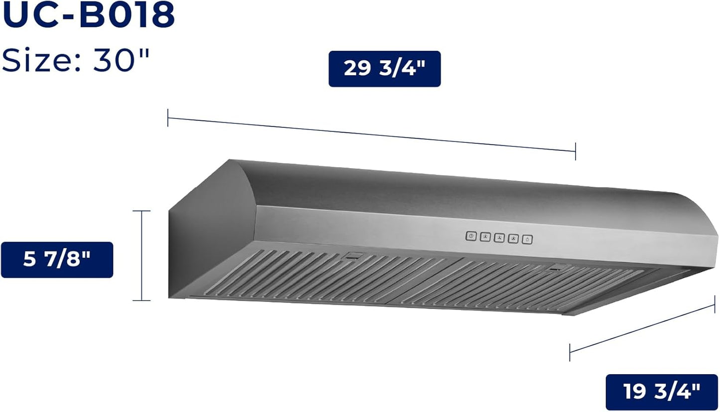 Hauslane Range Hood Under Cabinet 30 Inch, Hood Vent for Kitchen | Quiet Vent Hood, Energy Saving LED, Stainless Steel Ducted or Ductless Hood Ranges, Recirculating Operation UC-B018