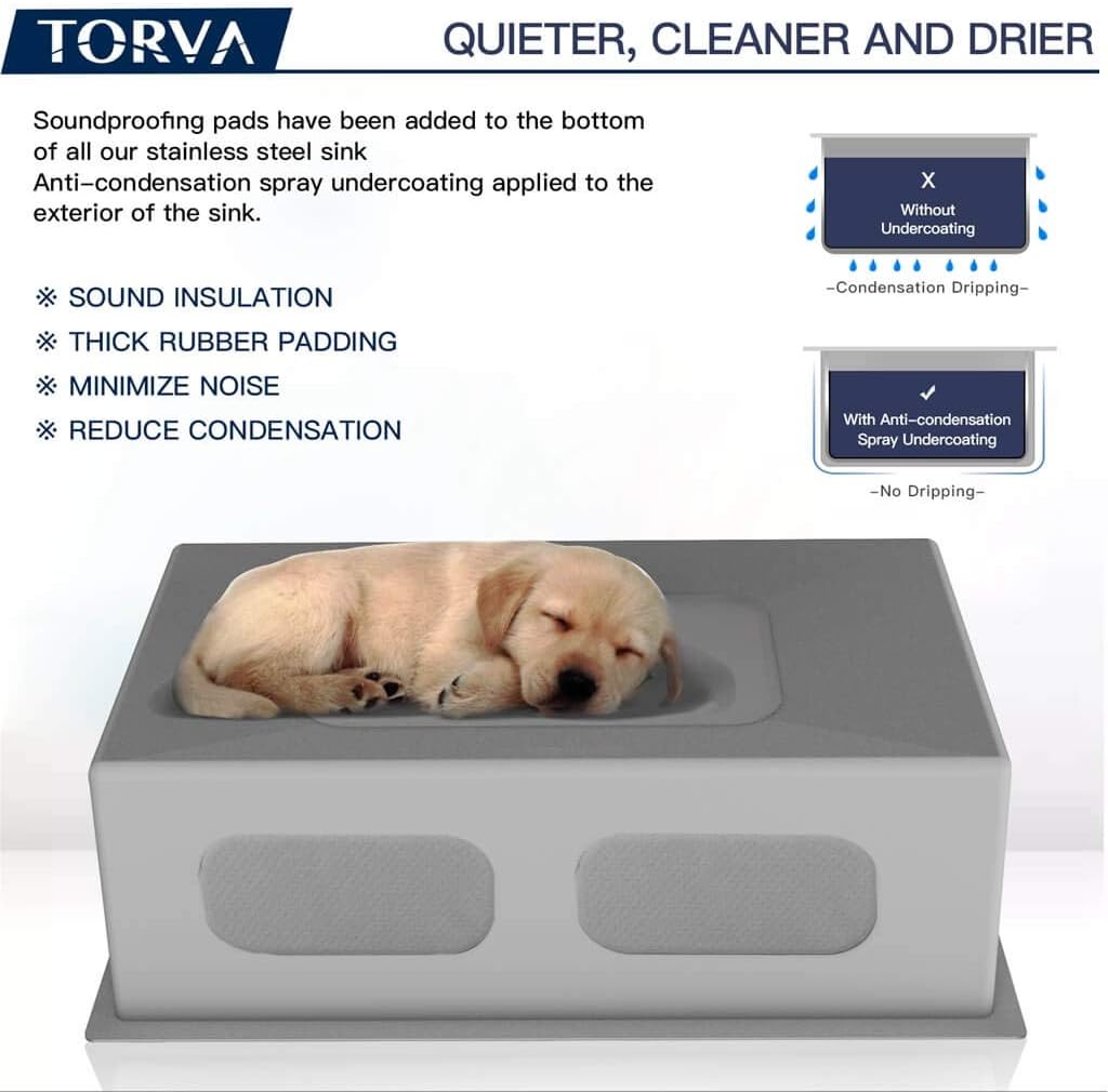 TORVA 15 x 17 Inch Undermount Kitchen Sink, Premium 304 Stainless Steel Bar Sink - 9 Inches Deep Basin Single Bowl Sink