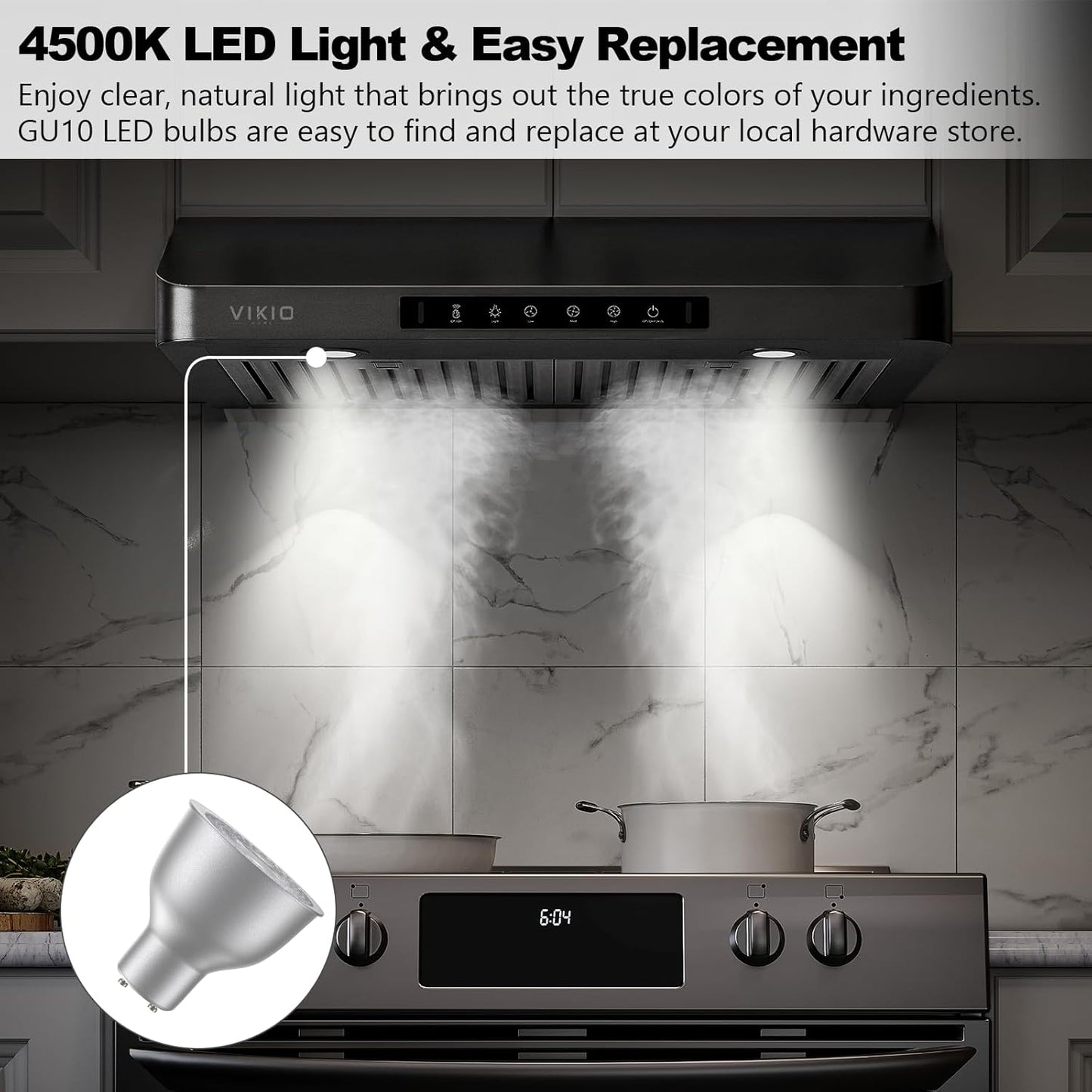 Range Hood 36 inch Under Cabinet, VIKIO HOME Hood Vents for Kitchen, Vent Hoods 36 inches with 980 CFM, 3 Speed Gesture Sensing, Teflon Coating, Non-stick and Easy to Clean, Black
