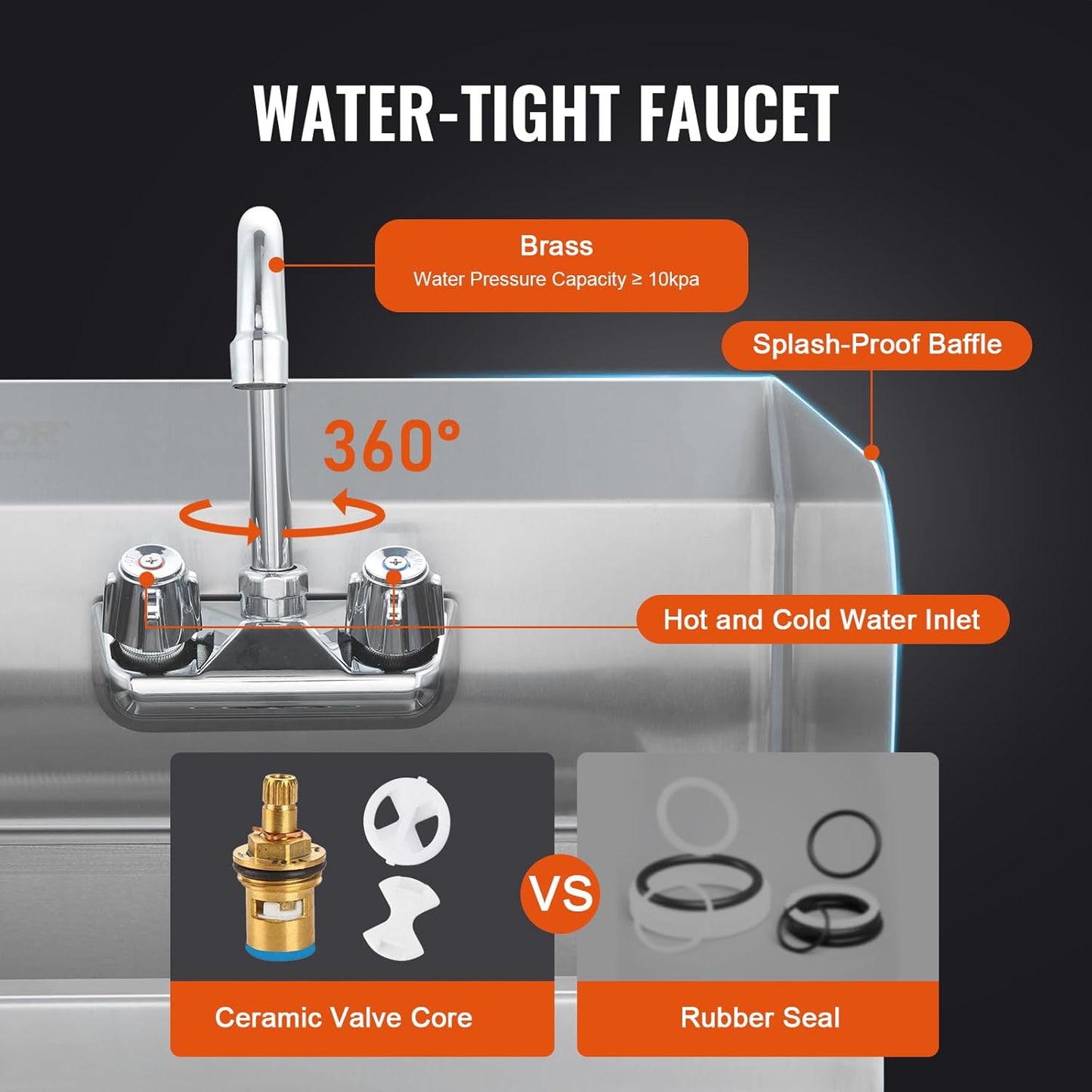 VEVOR Commercial Hand Sink 17x12.8 inch Stainless Steel Sink with Faucet & Side Splash, Wall-Mount Small Hand Basin for Restaurant, Kitchen, Bar, Garage, Home