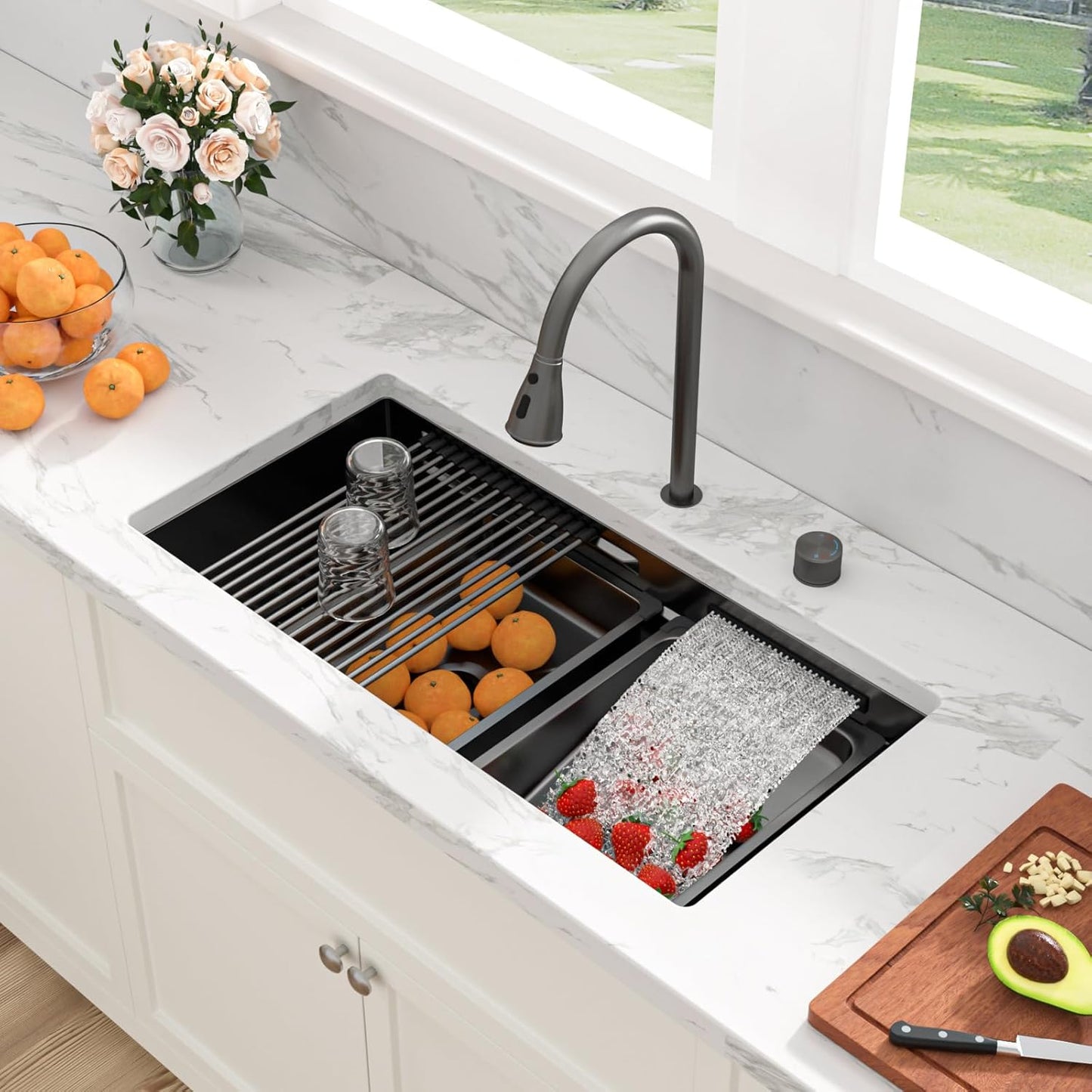 Sarlai 33 Undermount Sink Gold Stainless - 33" x19" Kitchen Sink Ledge Workstation Gold 16 Gauge Stainless Steel Deep Single Bowl Under Counter Rectangular Kitchen Sinks Basin